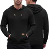 Sudadera con capucha de punto para hombre transfronteriza con textura de giro primavera/otoño, mangas largas, bolsillo canguro, etiqueta de cuero y cordón, sudadera casual