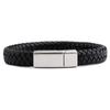 Moda Creativa Transfronteriza Europea y Americana Pulsera Trenzada de Cuero de 12 mm con Hebilla Simple de Acero Inoxidable con Logo Láser Venta al por Mayor para Mujeres