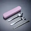 Conjunto de Talheres de Aço Inoxidável Caixa de Armazenamento para Estudantes ao Ar Livre Garfo Colher Hashi Talheres Portáteis Conjunto de Três Peças Venda por Atacado