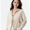 350g Terciopelo de Doble Cara Parche de Bolsillo Patchwork Cuello Alto Cardigan con Cremallera Moda Casual Versátil Elegante Chaqueta para Mujer
