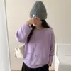 Suéter de punto para mujer 2026 Otoño/Invierno Nuevo Estilo 100% Lana Bordado Floral Cuello Redondo Holgado Estilo Perezoso