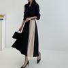 Chic Coreano Principios de Primavera Estilo Francés Lujo Ligero Moda Elegante Nicho Bloqueo de Color Ceñido a la Cintura Adelgazante Vestido Camisa Vestido Largo para Mujer