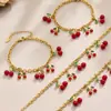 Conjunto de Collar y Pulsera de Acero Inoxidable Color Cereza de Ensueño, Chapado en Oro de 18 Quilates, Joyería de Cereza Versátil y Elegante en Estilo Europeo y Americano