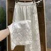 Pantalones de Satén Jacquard Estilo Nacional, Pantalones Anchos Estilo Chino para Yoga y Danza para Mujer, Cintura Alta, Caída Suelta, Adelgazantes, Corte Recto y Holgado, Primavera y Verano