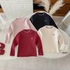 Suéter Dianxi 2026 Outono/Inverno Novo para Bebês Meninas com Laço Bordado, Malha Elegante Versátil de Gola Alta