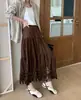 Falda Midi Plisada con Borlas para Mujer, Falda de Cintura Elástica Línea A, Estilo Casual Adelgazante, Falda de Color Sólido con Capas, Nuevo 2026
