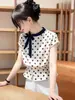 Blusa Corta de Manga Corta con Lunares y Lazo Estilo Coreano Nanyou de Shenzhen 2026 Nuevo Verano Chic y Súper Elegante