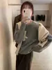 Suéter de Tricô com Pato Jacquard Estilo Coreano Lã de Imitação Gola Redonda Manga Longa Estilo College Camisa Básica Versátil para Mulheres