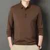 Otoño 2026 Nuevo Estilo Camisa Polo de Manga Larga para Hombres de Mediana Edad Casual Cuello Solapa Color Sólido Top Holgado