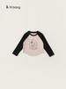 Blusa Raglan Infantil Color Block para Meninas, Versátil Camiseta Moletom com Estampa de Desenho para Outono
