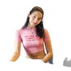 Verão 2025 Novos Tops Rosa Hip-Hop Estilo Retro Y2K Tops Casuais Camisetas Roupas Europeias e Americanas Redondo