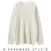 Suéter de cashmere feminino gola redonda trançado solto casual simples versátil, nova malha estilo preguiçoso outono e inverno