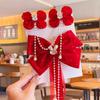 Grampo de Princesa para Crianças Corrente de Testa para Meninas Ano Novo Laço Vermelho Presilha com Pérola Adorno de Cabeça para Meninas Ano Novo