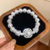Elegante e requintado! Pulseira de pérolas com laço de zircônia e cristais rosas, joia de nicho estilo vintage francês para mulheres