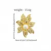 Broche de Aleación con Pedrería y Perlas para Mujer, Pin de Girasol y Hoja de Alto Temperamento, Accesorios para Traje, Chaqueta, Abrigo, Venta al por Mayor