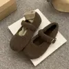 Zapatos Mary Jane grises peludos para mujer, nuevos zapatos de lana de estilo coreano para invierno, zapatos de algodón cálido de felpa de suela plana para mujer