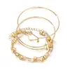 Pulsera de Perlas con Forma de Corazón y Estrella Transfronteriza Europea y Americana, Pulsera Geométrica de Triángulo de Moda para el Trabajo, Pulsera Personalizada, Juego de 3 Piezas