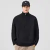 Suéter de Tricô com Gola Alta e Meio Zíper Masculino Retrô Americano Solto 2025 Outono e Inverno Novo Tricô Tendência para Casais