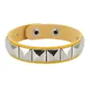 Pulseira Clássica Quadrada com Rebites de Venda Quente Transfronteiriça Personalidade Punk Couro PU Aço Inoxidável Fivela de Pressão Pulseira Pulseira