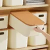 Caja de almacenamiento de escritorio, organizador de bocadillos y juguetes, cesta de almacenamiento rectangular para el hogar, caja de almacenamiento de cosméticos con tapa, contenedor de almacenamiento