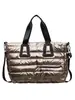 Bolsa de Viaje, Bolsa de Equipaje Ligera, Bolsa Plateada de Gran Capacidad, Bolsa de Algodón de Moda para Mujer, Bolsa Tote, Bolso Cruzado de Mano