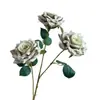 Nueva Flor Artificial Rosa Diamante Estampada en Seda de 3 Cabezas Decoración de Hogar de Alta Gama Decoración de Bodas Accesorios para Fotografía de Flores Flor Artificial