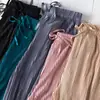 Pantalones de pierna ancha con cordones de tela brillante de verano 2022 Pantalones tipo papel Drop Pantalones casuales lisos coreanos para mujer