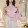 Traje para niña 2025 Verano Nuevo Estilo Bordado Cuello Polo Color Sólido Letra Top Dos Piezas Falda Moderna