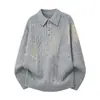 Suéter Masculino Gola Polo Tricô de Trança Estilo Old Money Suéter Masculino Outono Inverno Cardigã de Trança