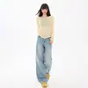Pantalones Rectos de Tela Lavada Sueltos para Mujer, Otoño e Invierno 2025, Diseño Sencillo Versátil que Rejuvenece, Pantalones Largos de Mezclilla
