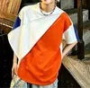 Cleanfit Camiseta de Manga Corta con Bloques de Color Patchwork de Dopamina para Hombre Verano Tendencia Marca Diseño de Moda Top Asimétrico