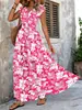 2025 Comercio Transfronterizo de Amazon Vestido Vintage Estampado de Moda Elegante Cuello en V Manga Corta Vestido Largo Ropa para Mujer