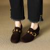 ¡Qué bonito~! Mocasines Retro Dorado Mate Hebilla Gruesa Tacón Grueso Zapatos de Abuela de Tacón Medio para Mujer