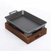 Horno para Asar Pescado Zhuge de Aluminio Asiento de Madera Rectangular Comercial Antiadherente Plato para Pescado Asado, Cordero, Bistec, Calefacción con Carbón y Alcohol y Conservación del Calor