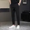 Pantalones casuales cortos para hombre, corte slim, corte recto, verano 2026, delgados, elásticos, color liso, largos