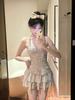 Traje de Baño sin Espalda para Mujer Retro Polo Vestido Dulce para Aguas Termales Conservador Adelgazante Cubre Vientre Cuerpo Deseo Puro Nuevo Traje de Baño
