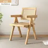 Cadeira de Jantar Vintage Wabi-Sabi em Madeira Maciça e Rattan Estilo Japonês Encosto Cadeira de Designer Chandigarh Cadeira de Escritório com Braço para Casa