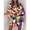 Comércio exterior transfronteiriço europeu e americano mulheres verão manga voadora feminina Amazon V-neck lace-up vestido de praia estampado atacado