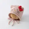 Bonito gorro de orejeras Hello Kitty estilo coreano, gorro cálido con forro de felpa, con cordones para evitar que se caiga, gorro para niños