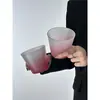 Estilo Ins Nicho Gradiente Rosa Rayas Simples Vidrio Taza de Café Helado Taza de Desayuno para Leche Taza de Alto Valor