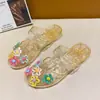 Chinelos Planos para Mulheres, Sandálias de Salto Alto de Verão para Uso Externo, Sapatos de Cristal Modernos com Biqueira Fechada, Sapatos de Gelatina, Meias-Sapatilhas Fechadas para Mulheres