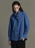 100% Algodão de Fibra Longa Texturizado de Alta Densidade Camisa com Gola Alta Ruffle Onda Retro Barroca Renda 34237