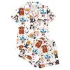 Cardigan Transfronterizo Europeo y Americano de Seda de Leche con Estampado de Colores Claros para Mujer, Conjunto Casual Transpirable de Manga Corta y Shorts para el Hogar