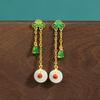Nacional Moderno Vintage Pequeño Seguro Hebilla Método Antiguo Aretes de Oro Esmalte Color Xiangyun Estilo Chino Imitación Aretes de Jade Hetian para Mujer