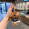 Colgante de peluche para cachorro a rayas de encaje estilo coreano con lazo de lunares, llavero de oso de peluche, accesorio para bolso