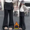 Calça de Pelúcia para Meninas Outono/Inverno 2026 Novo Estilo Inverno Infantil Falsa Duas Peças Flare Calça Casual para Meninas