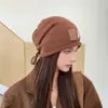 Gorro de Punto Apilable de Otoño e Invierno Moda Cálido con Ala Plegable, Gorro de Punto con Letras, Sombrero de Viaje al Aire Libre con Cordón para Protección de Orejas
