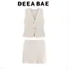 DEEABAE Conjunto de Chaleco de Punto con Cuello en V y Minifalda de Punto Texturizada para Mujer 4192057 4192058