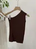 Kekezoon Puro Desejo Estilo Garota Popular Colete de Um Ombro Verão Novo Slim Fit Sem Mangas Cropped Tricô 8014