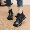 Botas de Madre de Cuero Suave Nuevas de Otoño Botines Cortos Retro Suela Suave Cómoda Botas Simples Francesas para Mujer Zapatos Nuevos para Mujer Estilo Chino